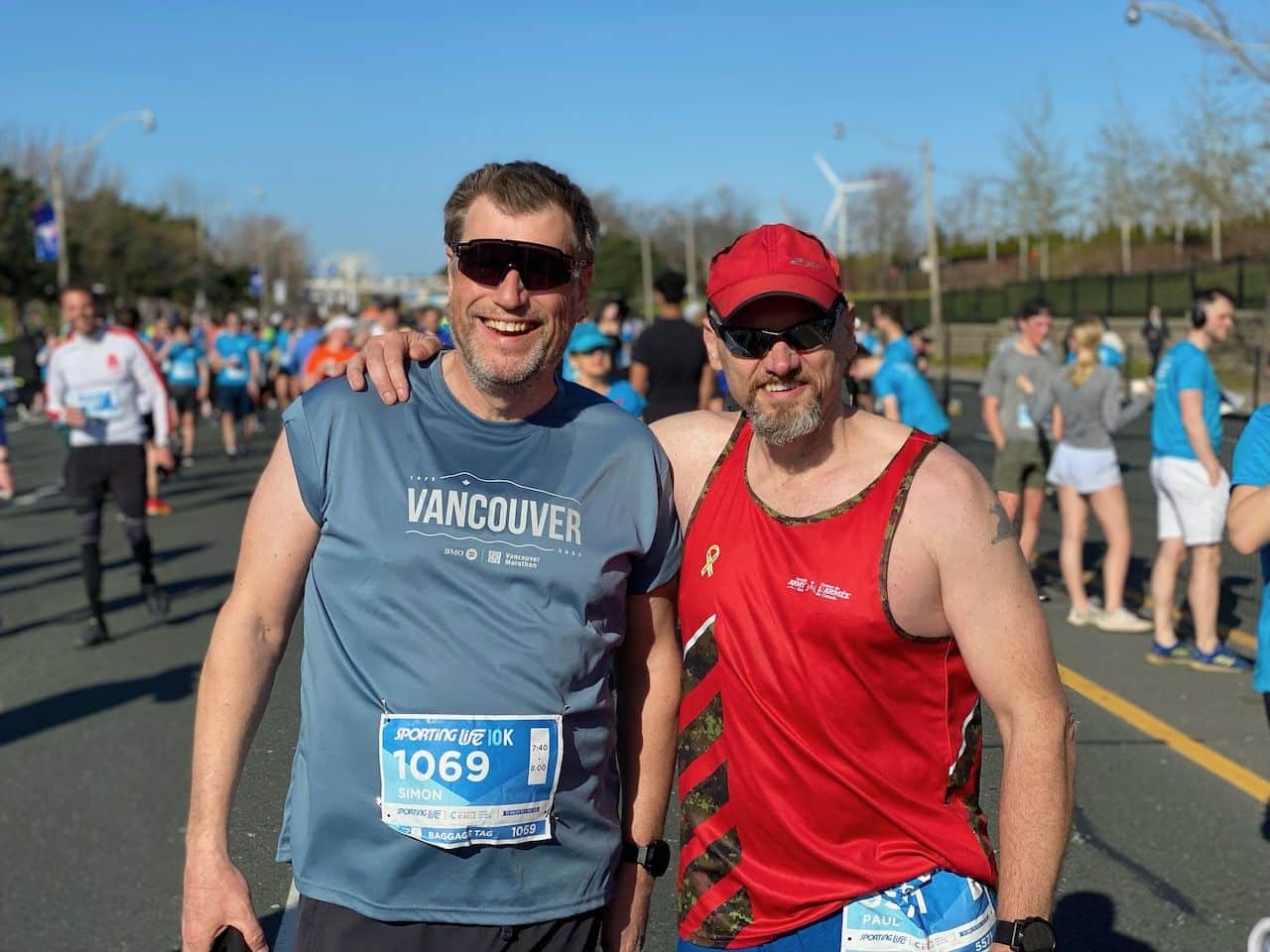 Paul and Simon at the finish of the 2022 Sporting Life 10K